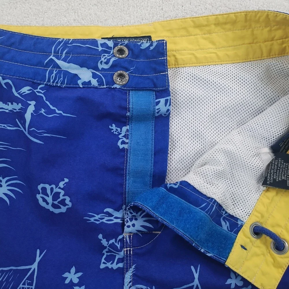 VTG Ralph Lauren Polo Jeans  Board Shorts Mens XL Blue AOP MeshLined Logos‎ Swim
